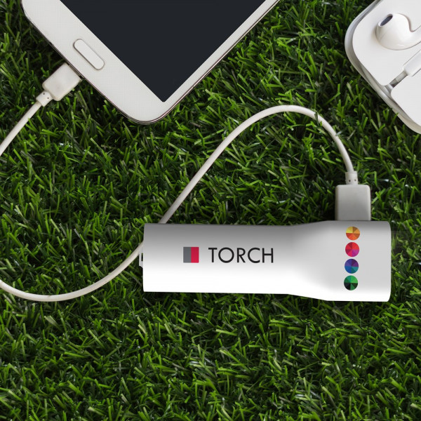 Powerbank Torch 2200 mAh Weiss mit Vollfarbdruck
